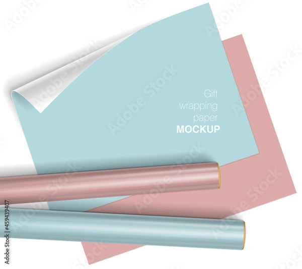 Fototapeta Vector gift wrapping paper rolls mock up on light background with transparent shadows. Template for your design