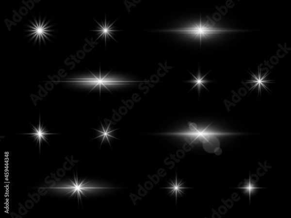 Fototapeta Effect light. White galaxy sparkles. Xmas glowing stardust. Silver holiday glitter templates. Abstract Christmas star flare. Lens reflection. Vector decorative shining elements set