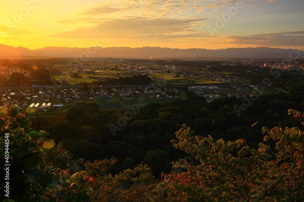 Fototapeta 夕焼けの北上市街地