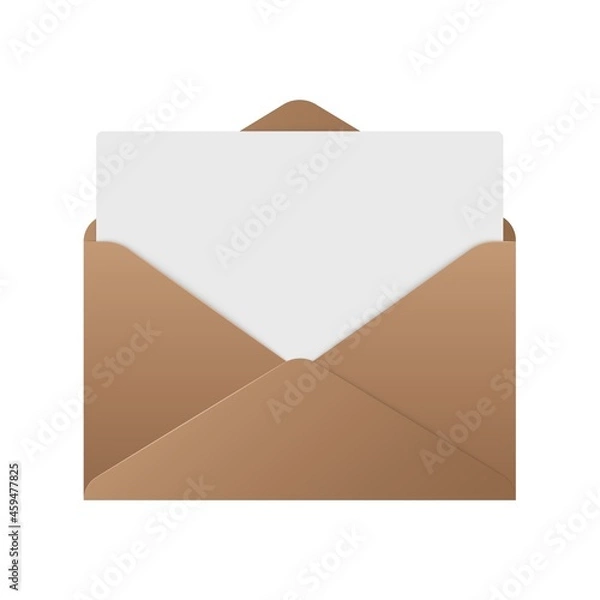 Fototapeta Realistic envelope. Opened retro envelope mockup isolated on white background, unfolded letter. Vector illustration