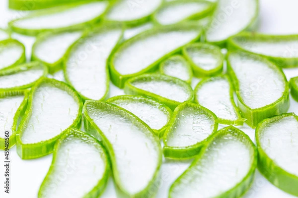 Fototapeta Aloe Vera slice top view on white background.