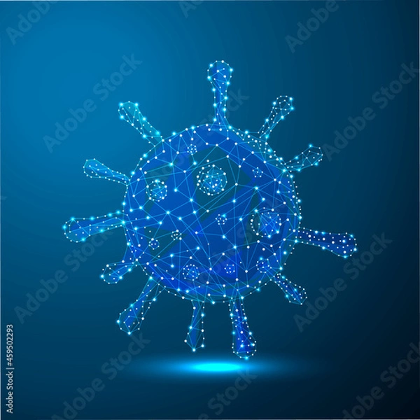 Obraz Coronavirus 2019-nCov novel coronavirus low poly abstract concept. Microscopic view of virus cell close up. Dangerous ncov corona virus, SARS pandemic risk.