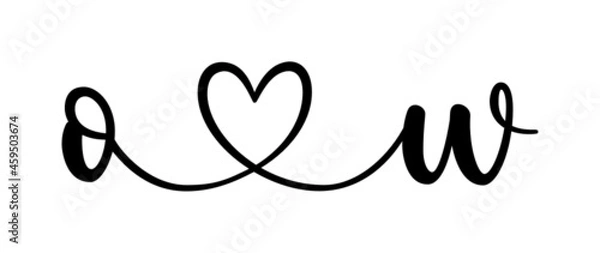 Fototapeta ow, wo, letters with heart Monogram, monogram wedding logo. Love icon, couples Initials, lower case, connecting HEART, home decor,