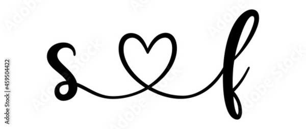 Fototapeta sf, fs, letters with heart Monogram, monogram wedding logo. Love icon, couples Initials, lower case, connecting HEART, home decor,