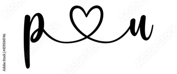 Fototapeta pu, up, letters with heart Monogram, monogram wedding logo. Love icon, couples Initials, lower case, connecting HEART, home decor,