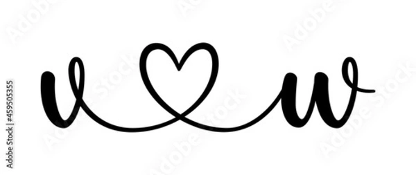 Fototapeta vw, wv, letters with heart Monogram, monogram wedding logo. Love icon, couples Initials, lower case, connecting HEART, home decor,