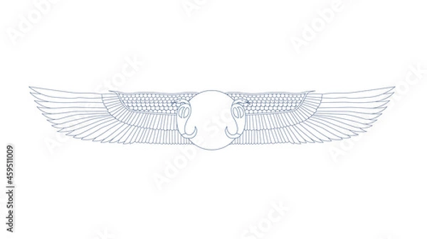 Fototapeta Egypt sun disk with wings. Egypt ornamental wings and snake composition, ornamental element of Ancient Egypt.