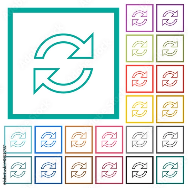 Fototapeta Refresh arrows outline flat color icons with quadrant frames