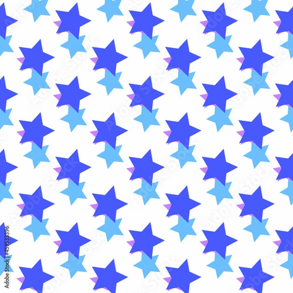 Obraz Seamless pattern with blue and lilac stars on a white background. Use for fabric, wrapping paper, wallpaper, print, backdrops, baby clothes, napkins, bags, merchandise, clothing, and artwork.