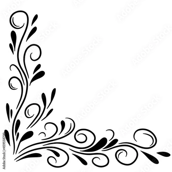 Obraz Decorative corner floral ornament. Hand drawn vector illustration, isolated on a white background.	