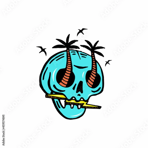 Fototapeta Skull vector. Tropical skull vector. Summer skull surf and beach life illustration.