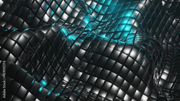 Obraz 3d rendering abstract glow cube square dot shape grid flow wave pattern