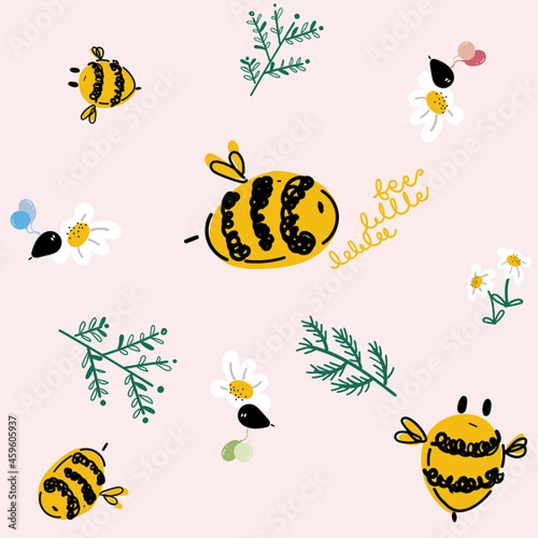 Fototapeta cute bees cartoon seamless pattern