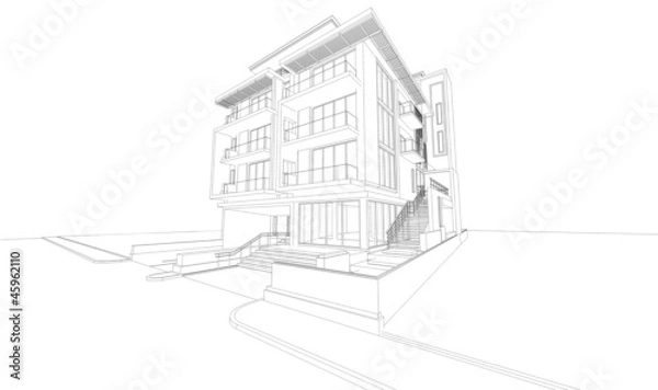 Fototapeta Wireframe of modern building