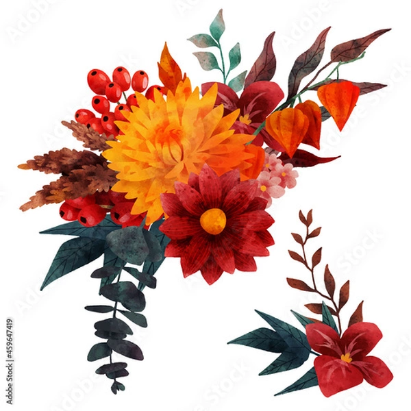 Obraz Lush floral composition, fall floral elements, hand drawn