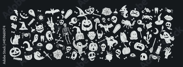 Obraz Vector icon and element collection for Halloween greeting card and poster, party sign. Concept illustration with Sign and symbol. Flat design cartoon