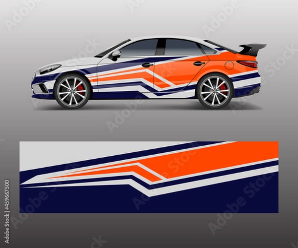 Fototapeta Racing car wrap. abstract strip shapes for Company car wrap, sticker, and decal template design vector