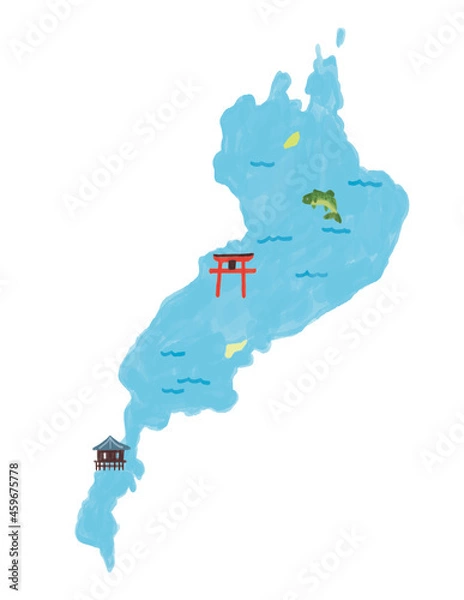 Fototapeta カジュアルなタッチ　琵琶湖のおしゃれなイラストレーション