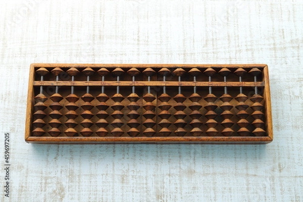 Fototapeta 年季の入った五つ玉そろばん　問屋そろばん