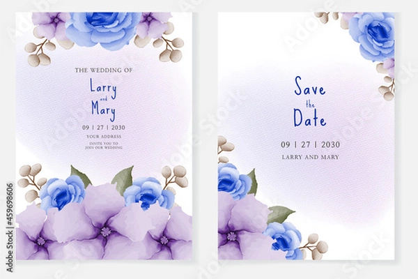Obraz Beautiful Wedding invitation card template set with watercolor floral frame