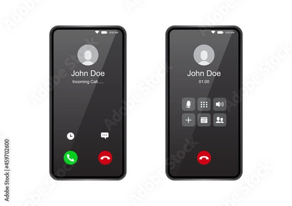 Fototapeta Phone call screen, incoming call interface, vector illustration