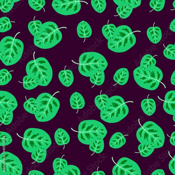 Obraz Pattern with stylized arrowroot leaves on a dark purple background.