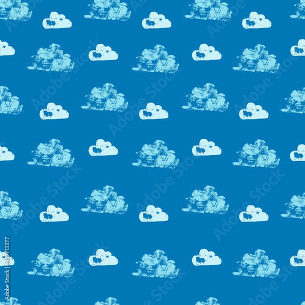 Obraz Pattern with mint clouds on dark blue background. Vector illustration  with stamp effect.