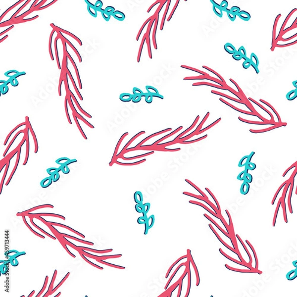 Obraz Seamless pattern with red and blue floral elements on white background.