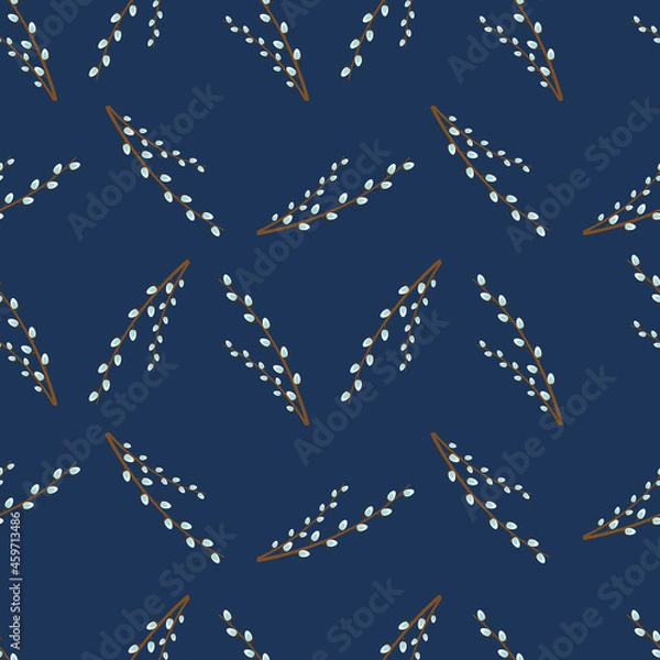 Obraz Willow branches seamless pattern on dark blue background. Elegant backdrop.