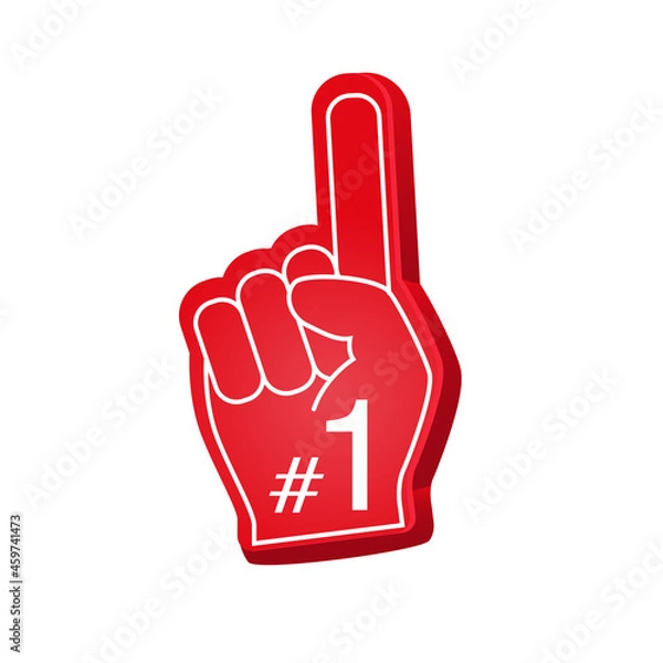 Fototapeta an foam finger. Hands up with glove with inscription 