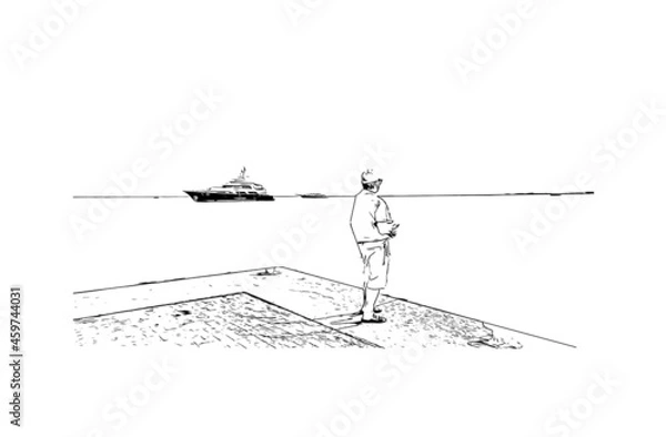 Obraz Building view with landmark of Kos is the 
island in Aegean Sea. Hand drawn sketch illustration in vector.