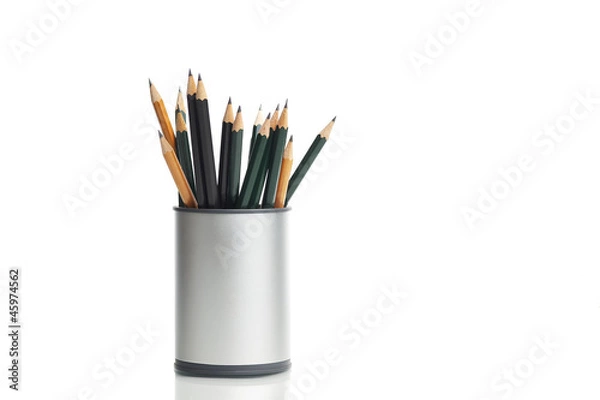 Obraz Box with pencils isolated on white