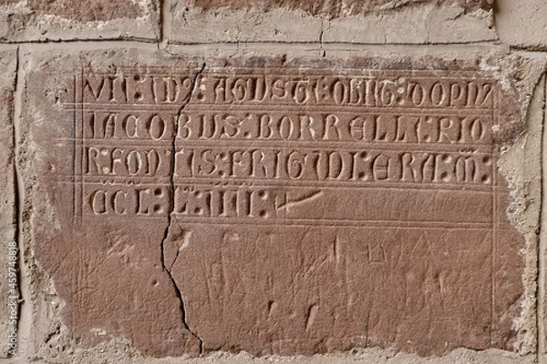 Fototapeta Medieval inscriptions carved directly into the walls of the Monastery of San Juan de la Peña, in the Spanish Pyrenees