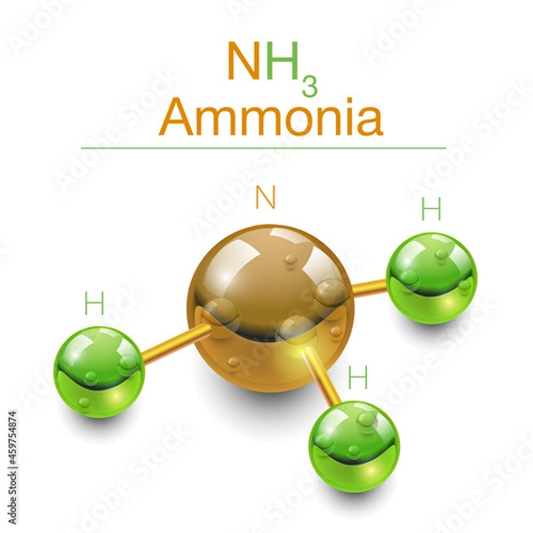 Obraz Realistic glass ammonia molecule for beautiful design. Chemical formula.
