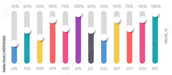 Fototapeta Bar graph template. Vector illustration for workflow layout, diagram, number options, web design. Vector business infographic template for report, presentation in trendy pastel colors