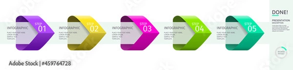 Fototapeta Infographic arrows with 5 step up options and elements. Vector template in flat design style