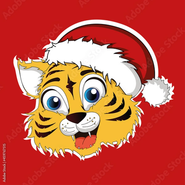 Obraz New Year's tiger 2022, illustration of a tiger, New Year's card тинер 2022 ,новорічна ілюстрація тигер