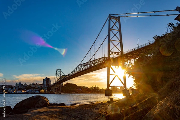 Obraz pôr do sol ponte Hercílio luz de Florianopolis Santa Catarina Brasil Florianópolis