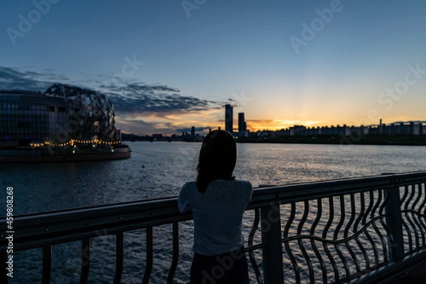 Obraz 서울 한강 여자 뒷모습 야경