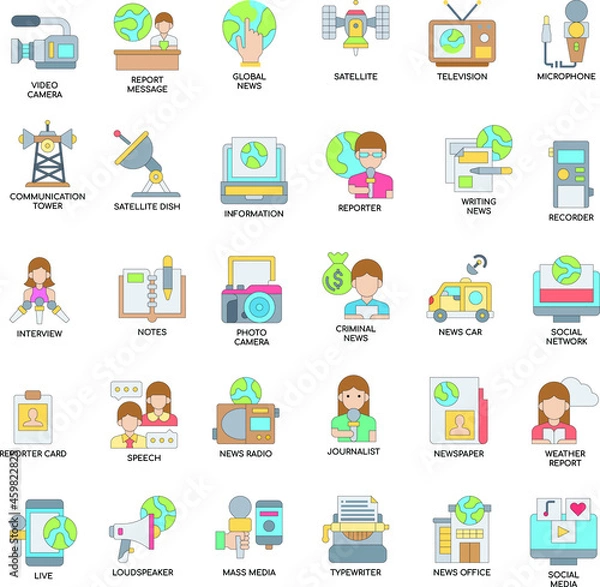 Fototapeta Journalism Elements flat vector collection icon set