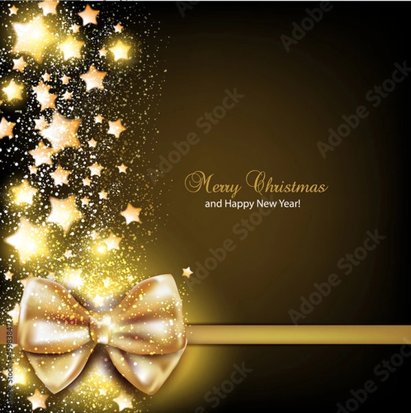 Obraz Elegant Christmas background with golden bow. Vector background