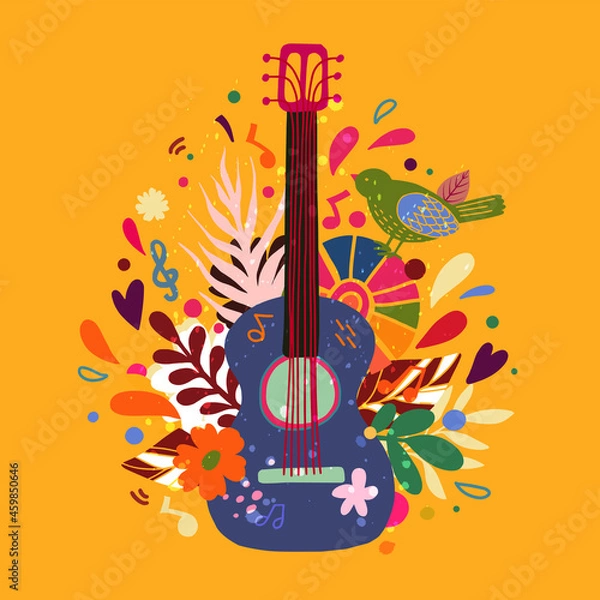 Obraz Guitar flat hand drawn vector illustration. Vector