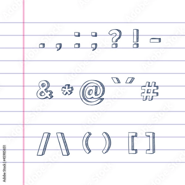 Fototapeta Several hand drawn text symbols on lined paper