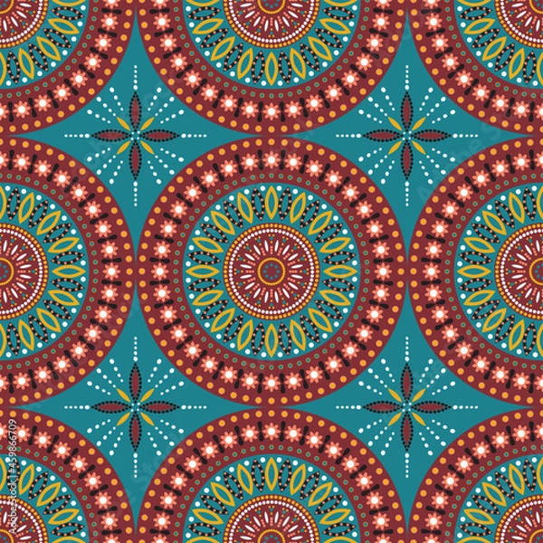 Fototapeta Seamless Mandala Pattern Design in Blue and Red