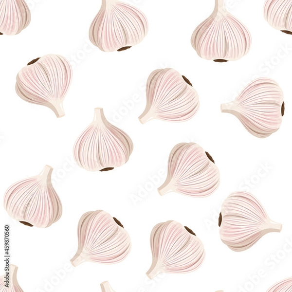 Fototapeta Fresh garlic background. Seamless realistic vector pattern.