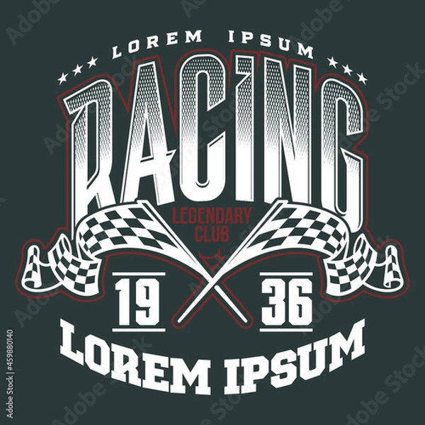 Obraz Finishing Racing Flags. Finish checkered flags illustration and typography. Motorsport competition apparel print