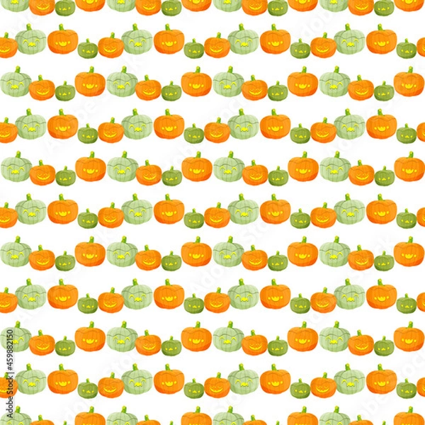 Fototapeta Vector seamless pattern with pumpkins for Halloween. The pumpkins are arranged in a linear order.