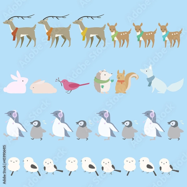 Obraz 冬の動物のイラストセット(罫線)