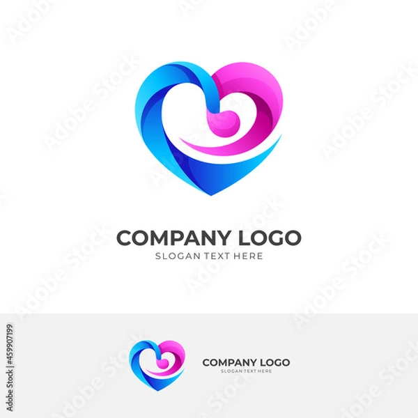 Fototapeta modern love and music logo design vector with 3d blue and pink color style