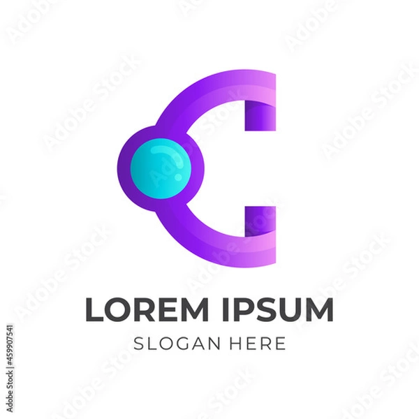 Fototapeta letter C logo with circle icon, 3d color style